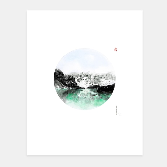 Moraine Lake Watercolor Print, Banff Mountain Landscape - WANRU KEMP