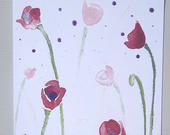Poppy Flower Watercolor Print. Red Poppies Sparkly Embellished Wall Decor. For Friend, Coworker, Teacher, Mom, Aunt, Sister, Mother-In-Law.