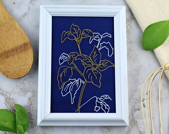 Basil Herb Plant Line Art for Kitchen Wall. Trendy Home Decor Gift for Foodies. Handmade Botanical Framed Drawing on Glass.