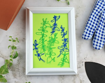 Handmade Oregano Herb Plant Painting. Framed Minimalistic Wall Art for Kitchen. Home Decor Gift Under 20 for Chef, Cook, Foodie.