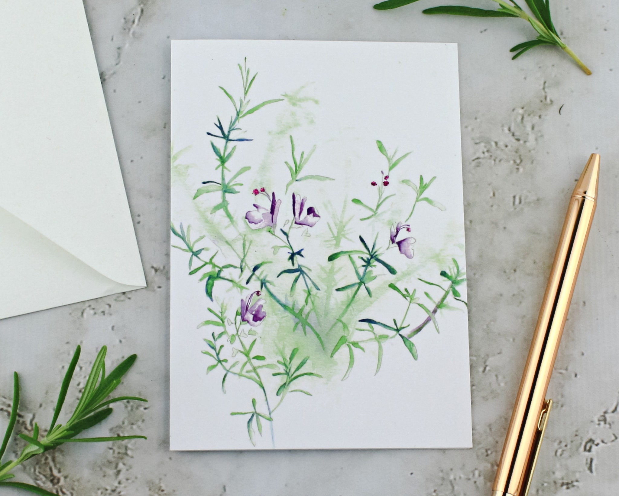 Rosemary Plant Greeting Card Flowering Rosemary Sparkly Etsy