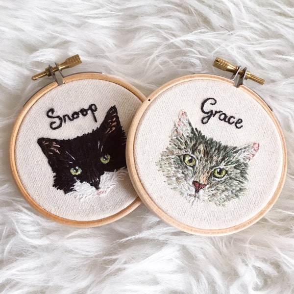 Miniature Pet Portrait Hand Embroidered Hoop Art (Made to Order) Custom Embroidery