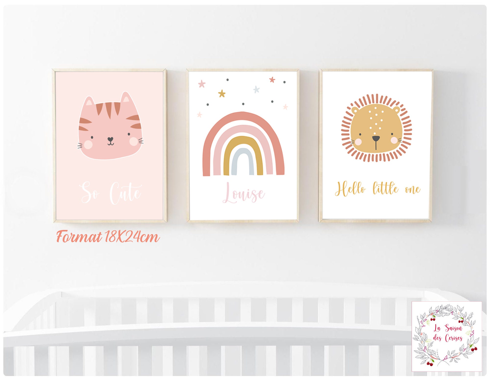 Lot de 3 Illustrations Pour Chambre d'enfant - 18 X 24 cm