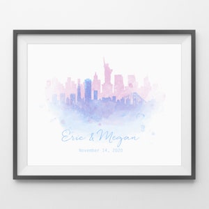 Watercolor Skyline Wedding Guest Book - Unique Wedding Guestbook, State Sign In Board, Two State Guest Book, Watercolor print, Wedding Art