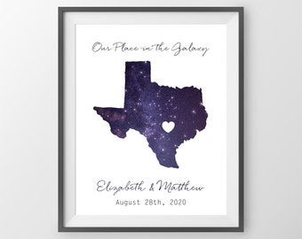 Galaxy States Wedding Guest Book - Unique Wedding Guestbook, State Sign In Board, Two State Guest Book, Watercolor print, Wedding Art