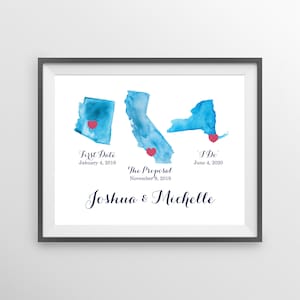 Watercolor States Wedding Guest Book - Unique Wedding Guestbook, State Sign In Board, Two State Guest Book, Watercolor print, Wedding Art