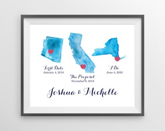 Watercolor States Wedding Guest Book – Personalized State Art Print