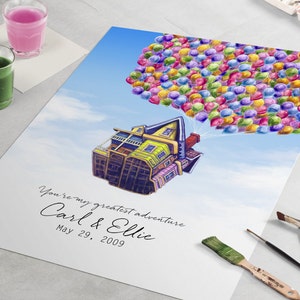 Wedding Guest Book - Up House Disney Pixar wedding guestbook and custom wedding art piece, Beautiful wedding gift and guest book alternative