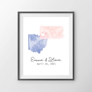 Wedding Guest Book Alternative - Watercolor States Guestbook, State Sign In Board, Two State Guest Book, Watercolor print, Wedding Art