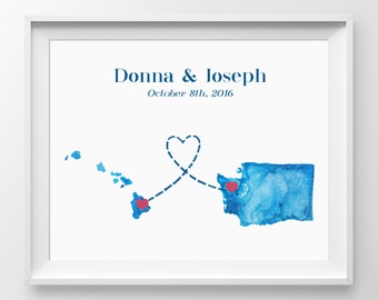 Two State Wedding Guest Book - Watercolor Destination Keepsake