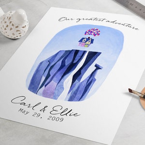 Up House Guest Book - Paradise Falls Custom Disney Pixar wedding guestbook and art piece,  Beautiful wedding gift and guest book alternative