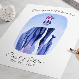 Up House Wedding Guest Book Disney Pixar Custom wedding guestbook, fingerprint tree, signature tree, guestbook alternative, Paradise Falls image 1