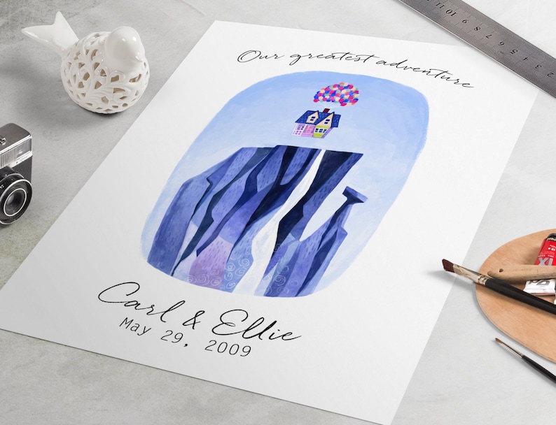 Up House Wedding Guest Book Disney Pixar Custom wedding guestbook, fingerprint tree, signature tree, guestbook alternative, Paradise Falls image 1