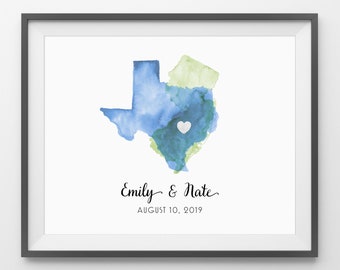 Watercolor States Wedding Guest Book - Unique Wedding Guestbook, State Sign In Board, Two State Guest Book, Watercolor print, Wedding Art