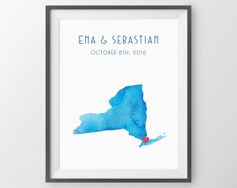 Watercolor State Wedding Guest Book – Personalized Keepsake Print