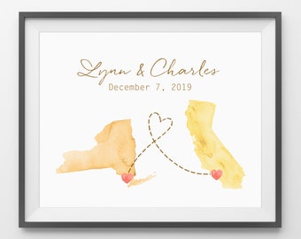 Custom Watercolor State Wedding Guest Book – Personalized Keepsake Print