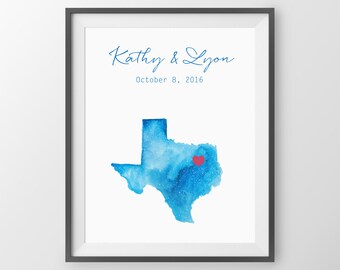 Watercolor State Wedding Guest Book – Custom City Art Print