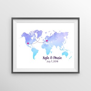 Watercolor World Map Wedding Guest Book - Unique Wedding Guestbook, State Sign In Board, Two State Guest Book, Watercolor print, Wedding Art
