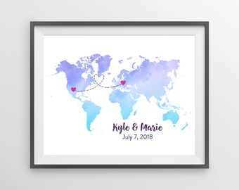 Watercolor World Map Wedding Guest Book - Personalized Archival Print