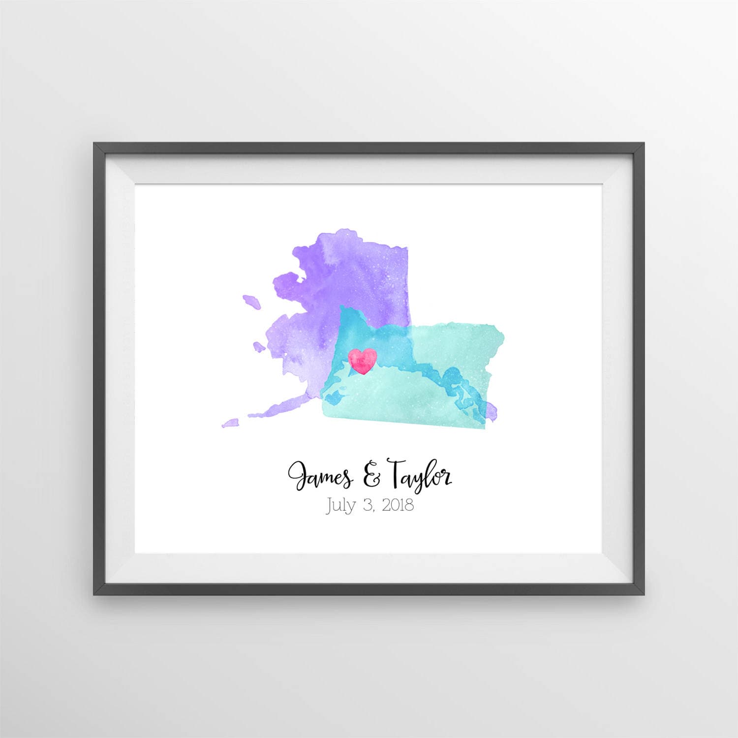 Watercolor States Wedding Guest Book - Unique Wedding Guestbook, State Sign In Board, Two State Guest Book, Watercolor print, Wedding Art