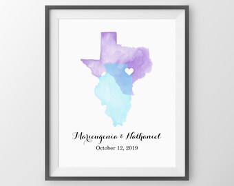 Watercolor States Wedding Guest Book Alternative - Personalized Archival Print
