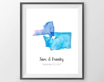 Wedding Guest Book Alternative - Watercolor States Guestbook, State Sign In Board, Two State Guest Book, Watercolor print, Wedding Art