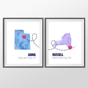 Dual Watercolor States Wedding Guest Book - Wedding Guestbook, State Sign In Board, Two State Guest Book, Watercolor print, Wedding Art