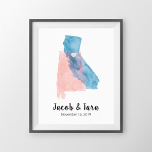 Wedding Guest Book Alternative - Watercolor States Guestbook, State Sign In Board, Two State Guest Book, Watercolor print, Wedding Art