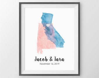 Wedding Guest Book Alternative - Watercolor States Guestbook, State Sign In Board, Two State Guest Book, Watercolor print, Wedding Art