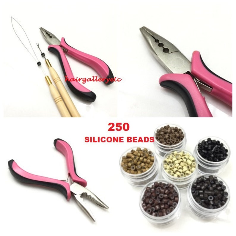 250 Silicone Micro Beads Feather Hair Extension Tool Kit Etsy