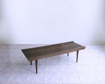 mid century modern SOLID ZEBRA WOOD slat bench atomic george nelson herman miller inspired bench - Shipping Included