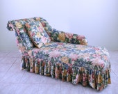 elegant floral rollback chaise lounge BOUDOIR fainting couch ART DECO skirted hollywood regency shabby chic