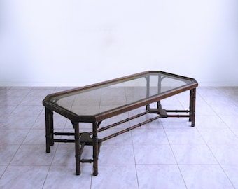 Mid Century Faux Bamboo Smoked Glass Coffee Table Chippendale style - Shipping Included