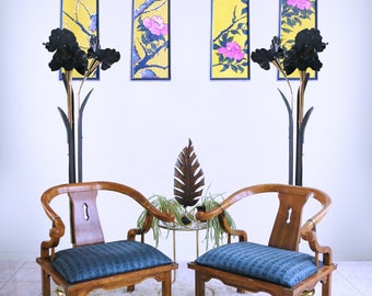 mid century James Mont style MING CHAIRS boho solid wood chinoiserie accent chairs - Shipping Included