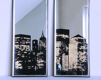 Vintage Modern 1980s CITYSCAPE MIRRORS Set of 2 - Etsy