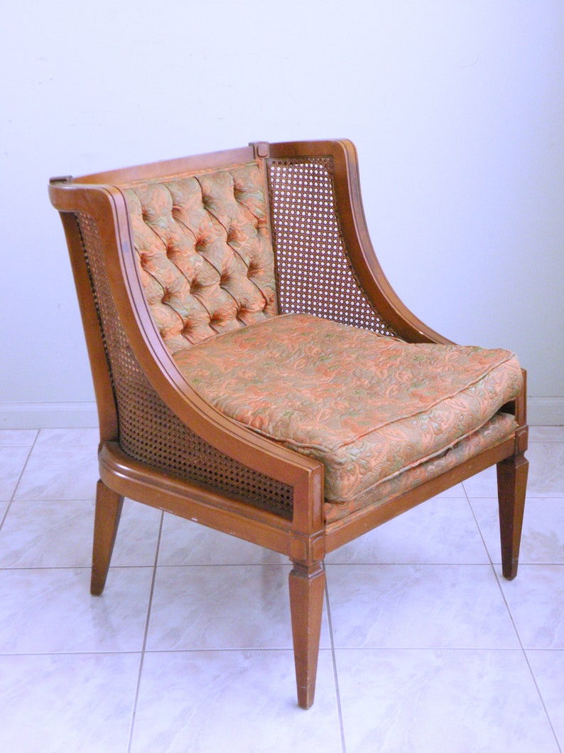 Post-1950 Blue Mid Century Modern Cane Barrel Chair Rare Original Upholster Louise Xv