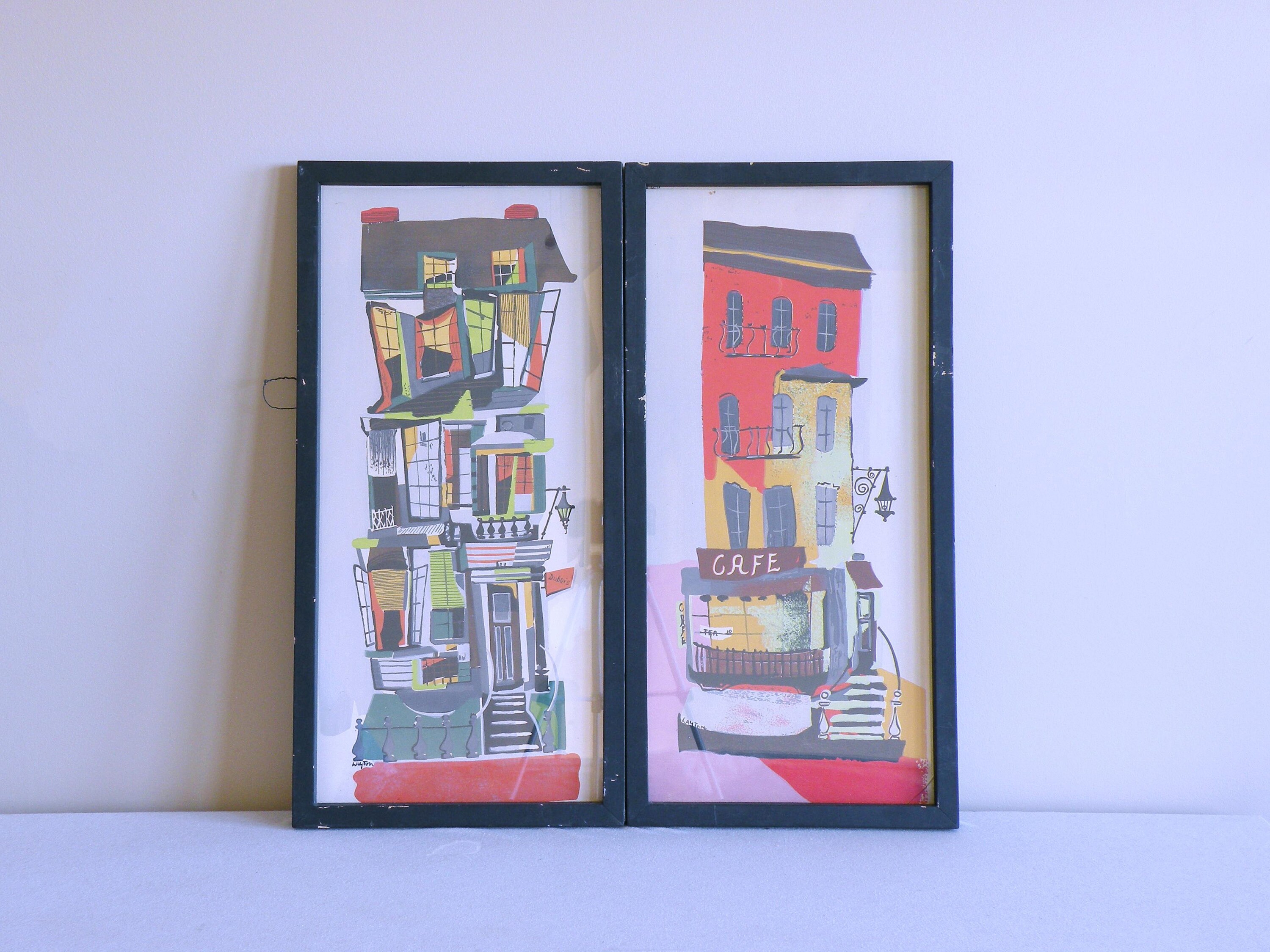 1950s Vintage Margaret Layton Gouache Framed Prints - A Pair