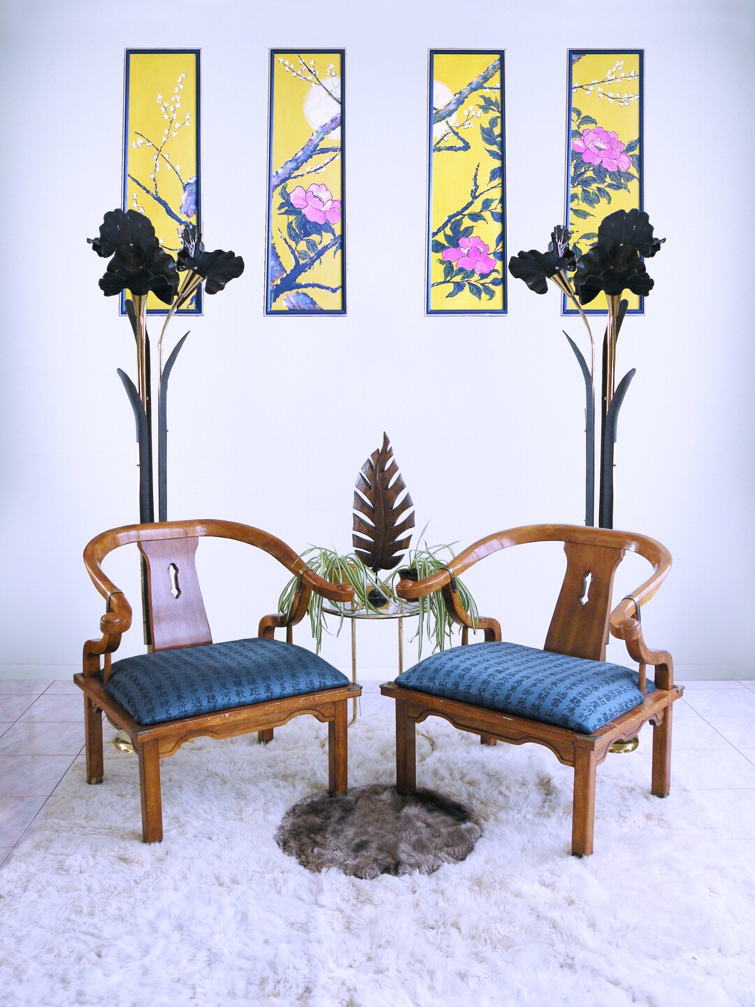 椅子 Mid Century Modern chairs by James Mont Pair of James Mont Lacquered Horseshoe Chairs by Century