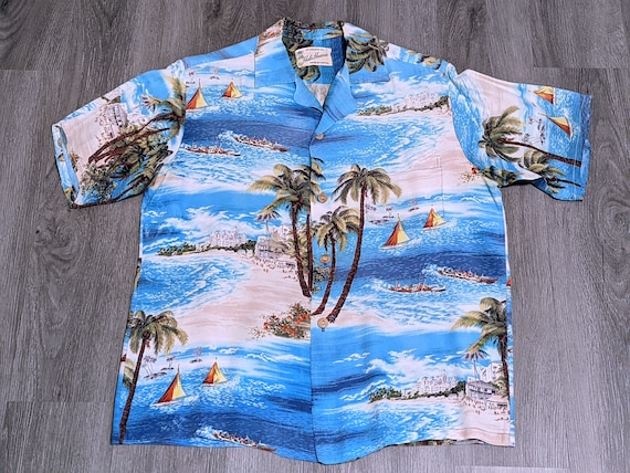 1950s Rayon L/S Shirt (Blue)size XL-