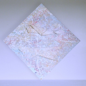 80s post modern abstract SCULPTED PAPER oil painting on diamond canvas mixed media