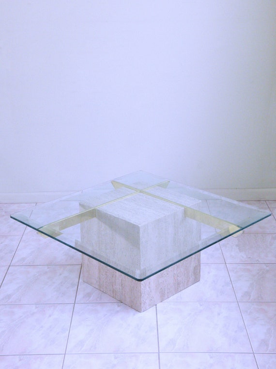 Coffee Table ARTEDI Italy 1975 in TRAVERTINE BRASS Shipping