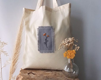 Adorable embroidered cotton bag / jute bag • little flower•