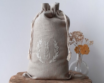 Gift bag e.g. for Easter with linen embroidery, Furoshiki