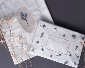 as a gift, handmade envelope / envelope embroidered from cotton • Don't forget me • Valentine's Day / Gift