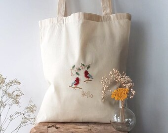 Little birds cross stitch cotton bag / jute bag • little birds •