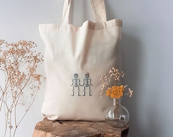 Cross stitch embroidery cotton bag / jute bag • the Lovers •