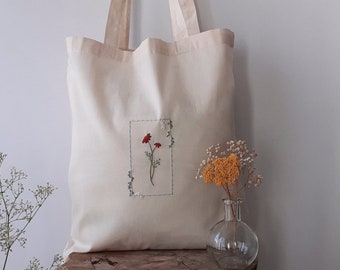 Adorable sac en coton brodé / sac en jute • la fleur ••