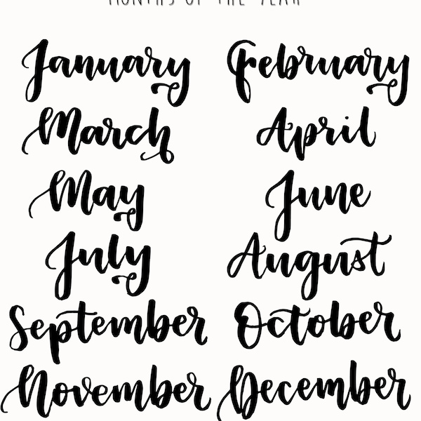 Months of the year clip art set, word art clip art, brush lettering, days of the week, digital words, planner, stickers, stamps, png, jpeg