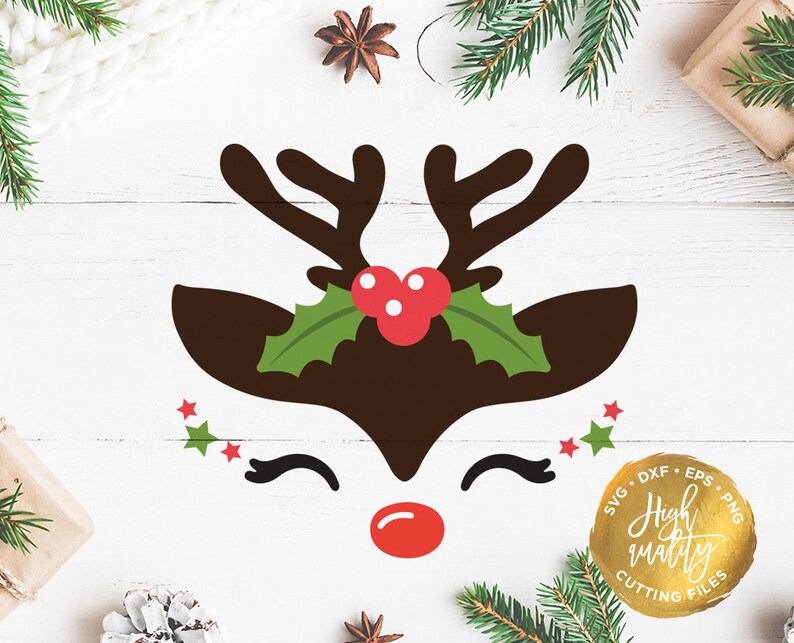 Download Cute Reindeer Face SVG DXF Cut File Christmas Svg Dxf ...