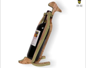 Portabottiglie PINGUINO VERDE, legno, idee regalo, arredamento, design, vini, artigianale, showine, bottle carrier, wine cooler